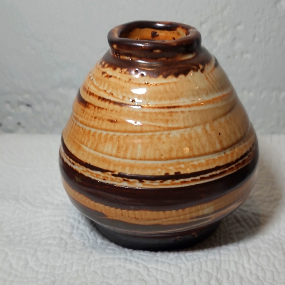 Handcrafted Southwest Style Brown and Cream Ceramic Vase